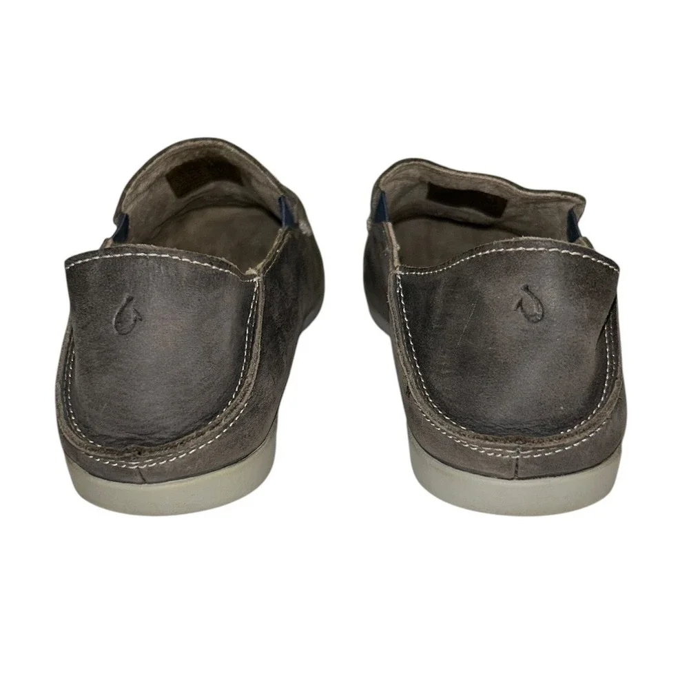 Olukai Nohea Nubuck Charcoal Gray Leather Slip On Loafers Womens 8 20174-VIPG
